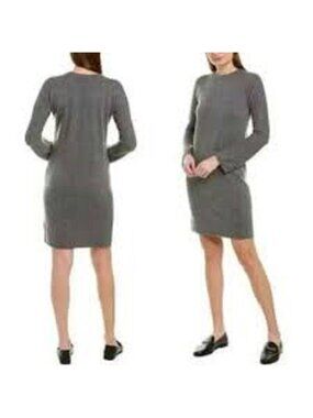Vince Cashmere Blend Sweater Dress Women's XS Heather Gray Crew Neck Raglan Slv